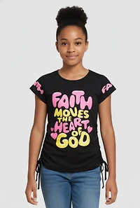 Girls Side Ruched Faith Moves Graphic Tee