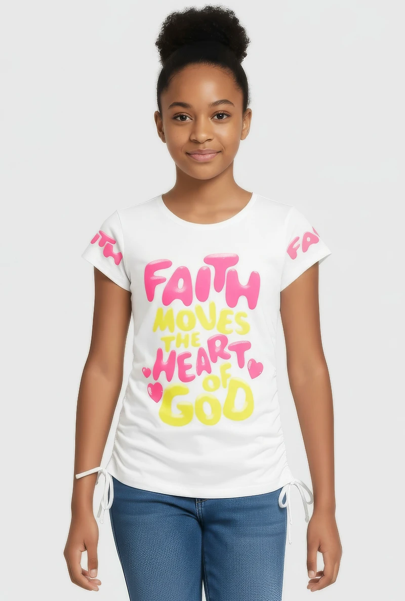 Girls Side Ruched Faith Moves Graphic Tee