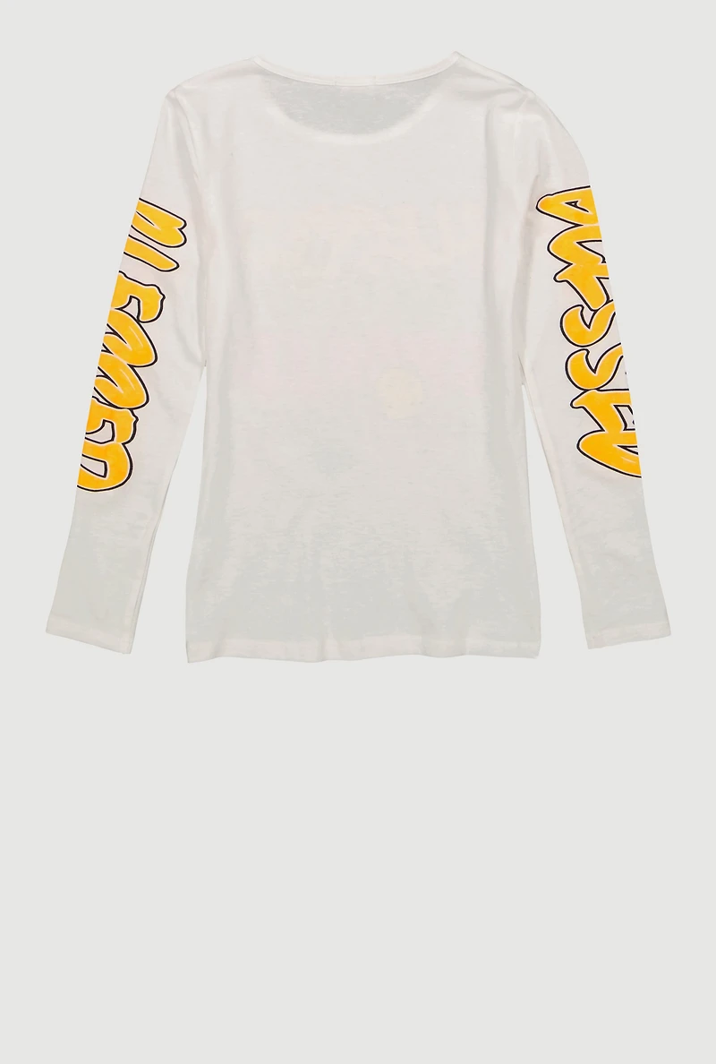 Girls Blessed By God Spoiled Mom Long Sleeve Graphic Tee, White,