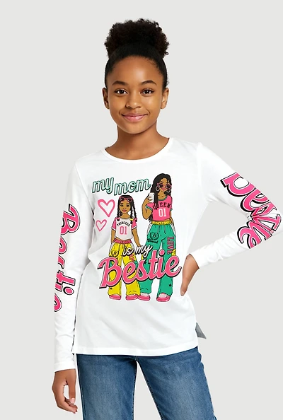 Girls My Mom Is Bestie Long Sleeve Graphic Tee