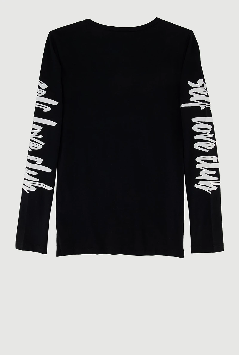 Girls Self Love Club Graphic Tee, Black, Size 7-8