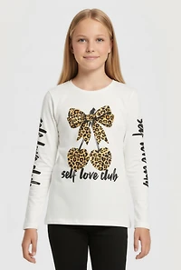 Girls Self Love Club Graphic Tee, White, Size 7-8