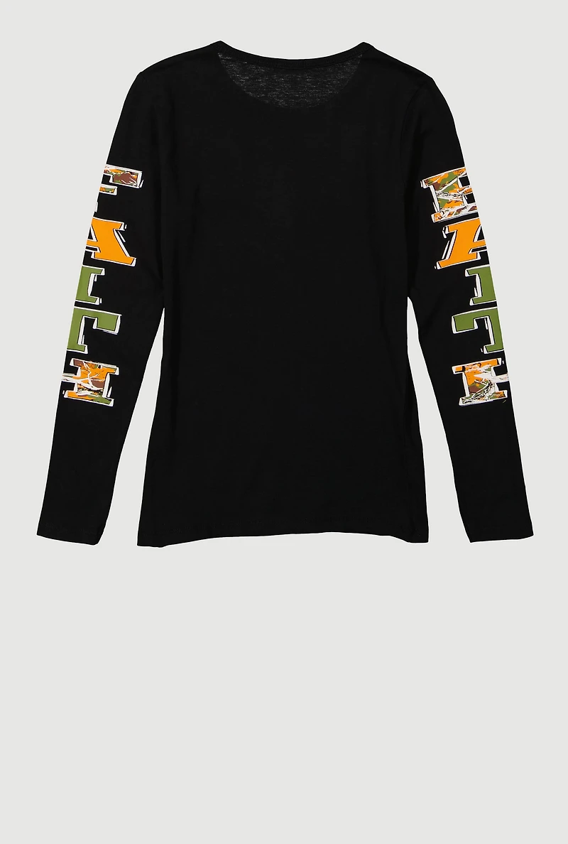 Girls Walk By Faith Not By Sight Graphic Long Sleeve Tee, Black, Size 10-12