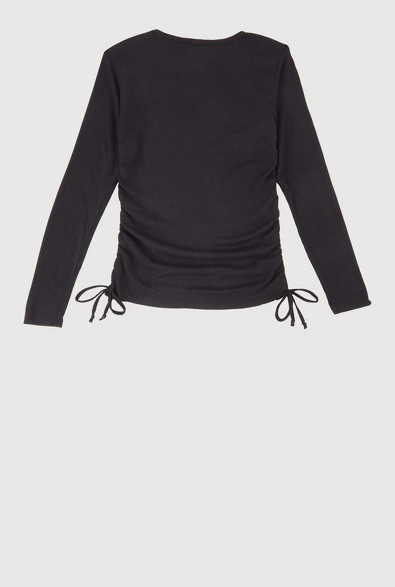 Girls Removable Rhinestone Bear Necklace Ribbed Knit Tee