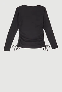 Girls Removable Rhinestone Bear Necklace Ribbed Knit Tee