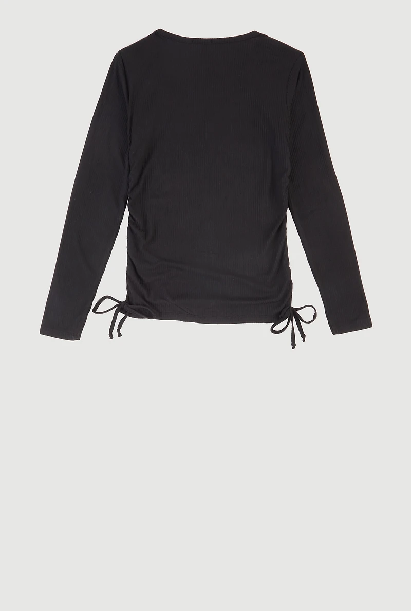 Girls Removable Blessed Rhinestone Necklace Ribbed Knit Tee