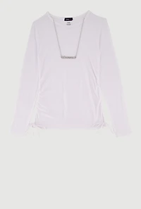 Girls Removable Blessed Rhinestone Necklace Ribbed Knit Tee