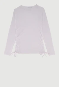 Girls Side Ruched Ribbed Knit Tee with Removable Necklace, White, Size 7-8