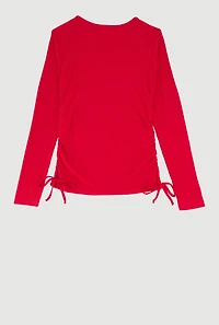 Girls Side Ruched Ribbed Knit Tee with Removable Necklace