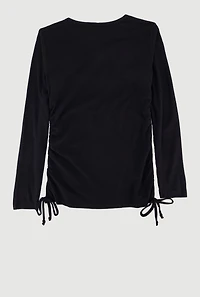 Girls Removable Rhinestone Bow Necklace Ribbed Knit Tee