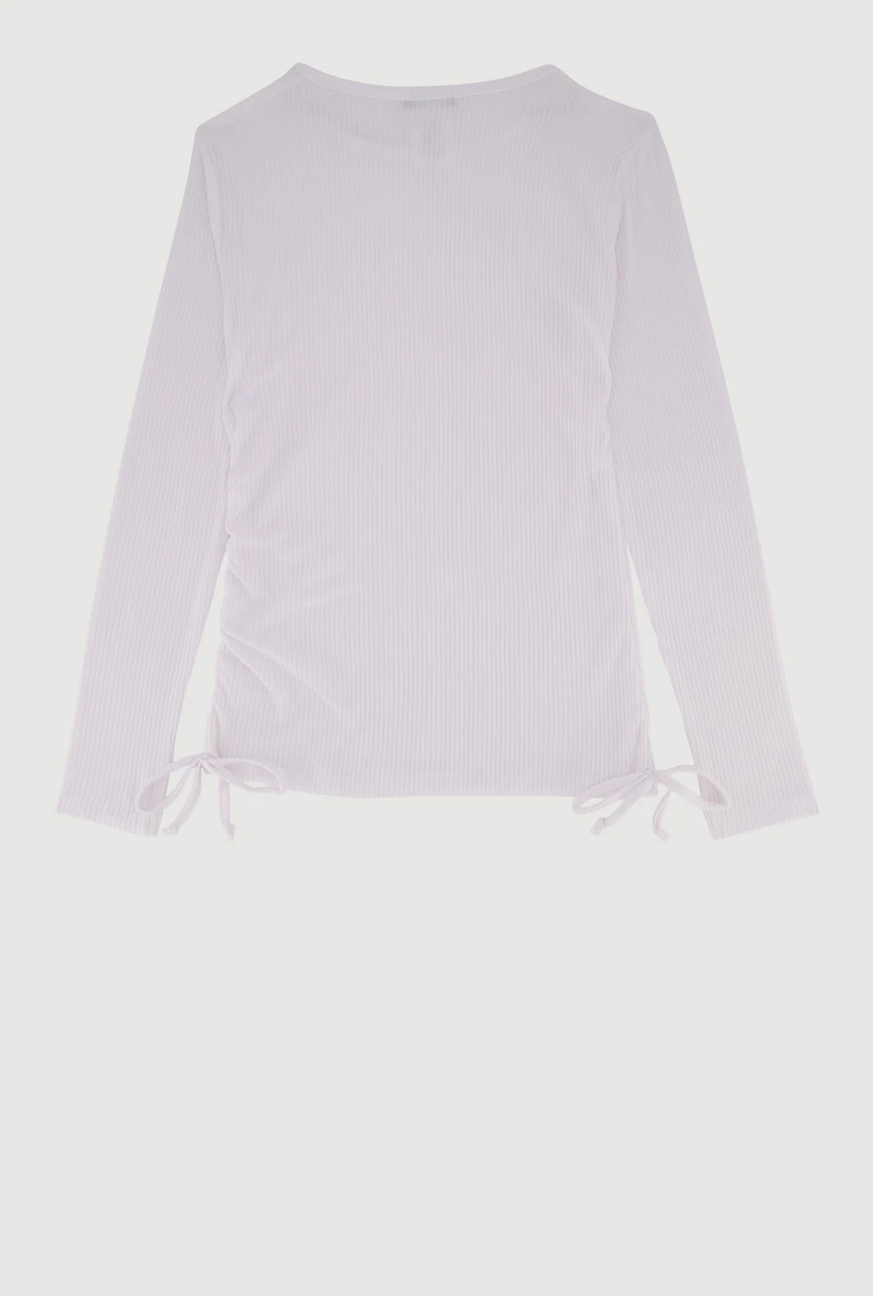 Girls Removable Rhinestone Bow Necklace Ribbed Knit Tee