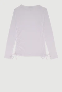 Girls Removable Rhinestone Bow Necklace Ribbed Knit Tee