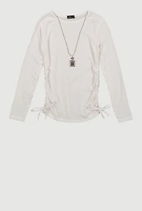 Girls Ribbed Knit Long Sleeve Top with Perfume Necklace