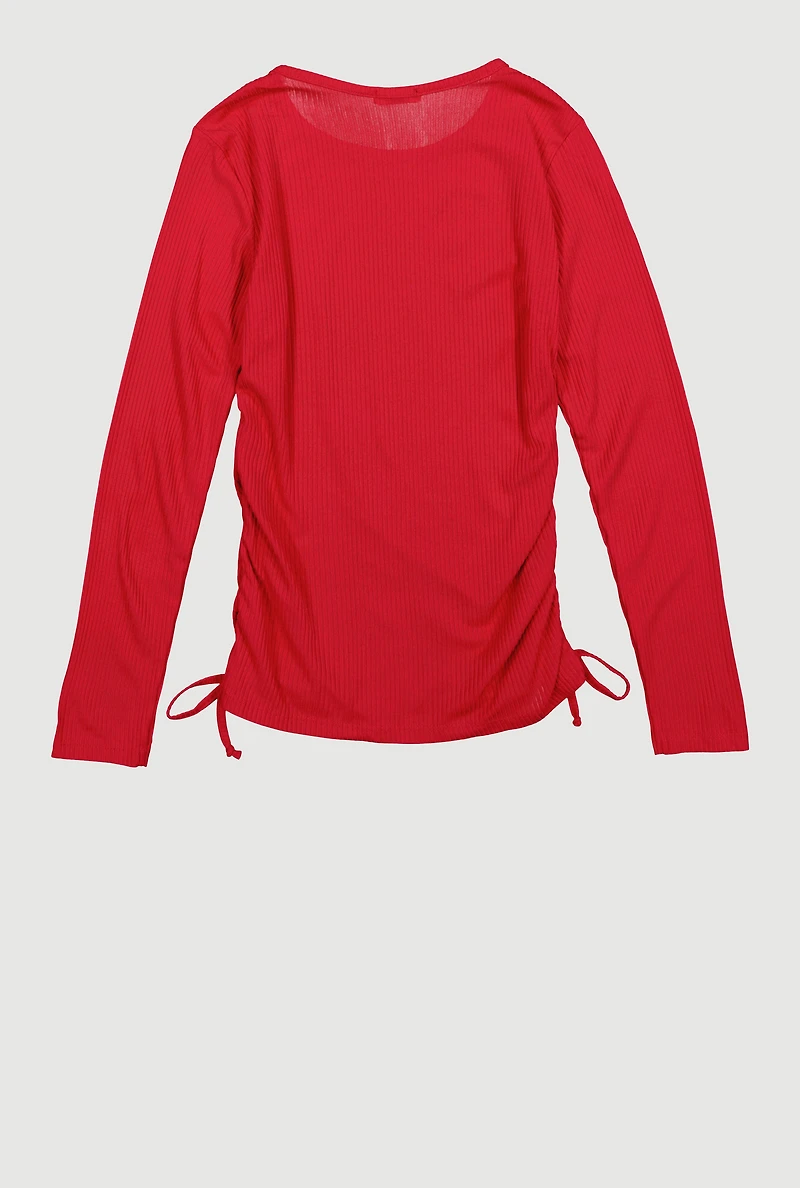 Girls Ribbed Knit Long Sleeve Top with Perfume Necklace