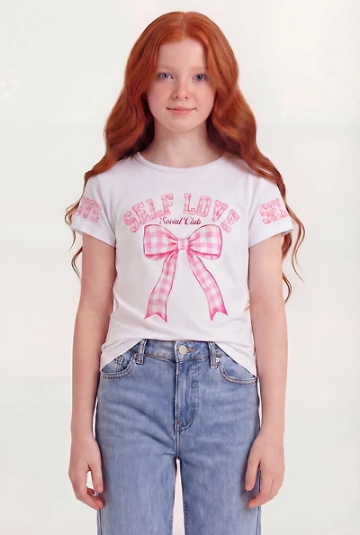 Girls Self Love Bow Graphic Tee