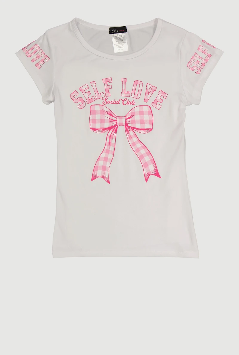 Girls Self Love Bow Graphic Tee