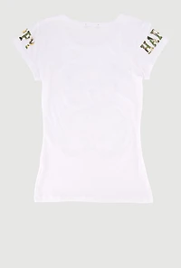 Girls Camouflage Happy Graphic Short Sleeve Tee