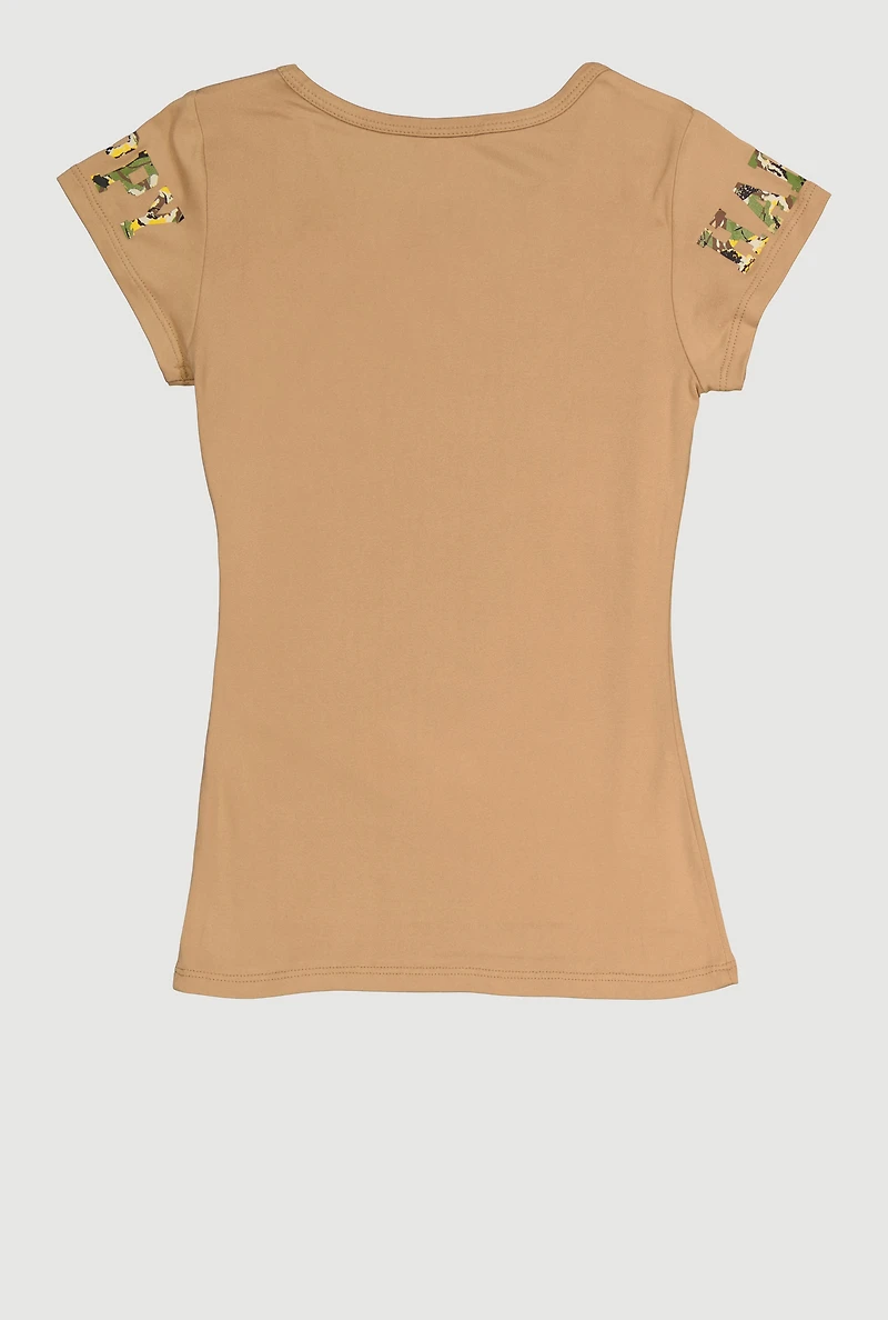 Girls Camouflage Happy Graphic Short Sleeve Tee