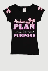 Girls He Has A Plan And I Have Purpose Sequin Graphic Tee