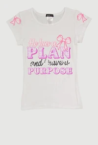 Girls He Has A Plan And I Have Purpose Sequin Graphic Tee
