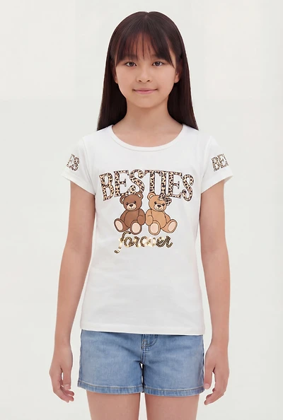 Girls Besties Forever Sequin Graphic Tee