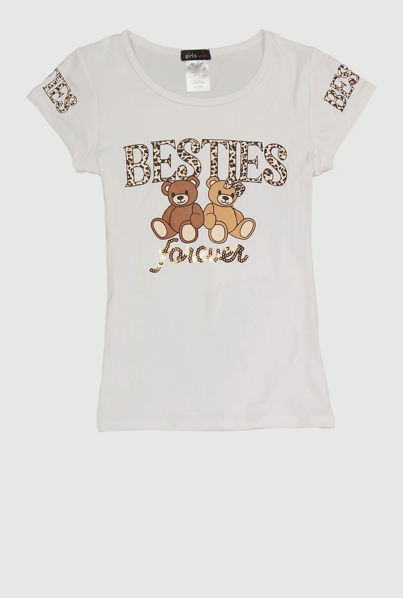 Girls Besties Forever Sequin Graphic Tee