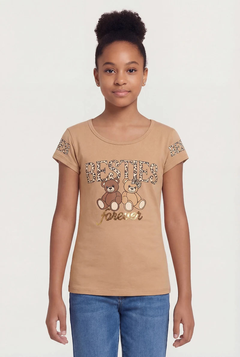 Girls Besties Forever Sequin Graphic Tee