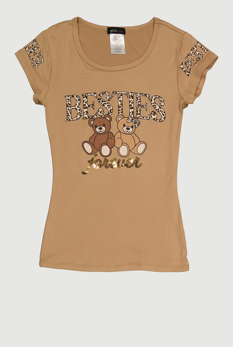 Girls Besties Forever Sequin Graphic Tee