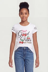 Girls Good Vibes Feelings Cherry Graphic Tee