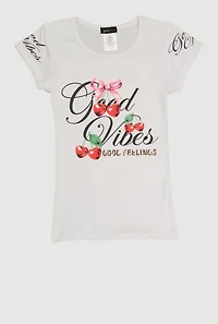 Girls Good Vibes Feelings Cherry Graphic Tee