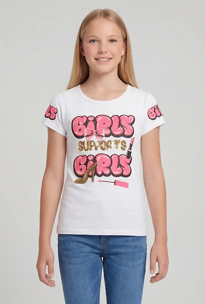 Girls Support Sequin Graphic Tee