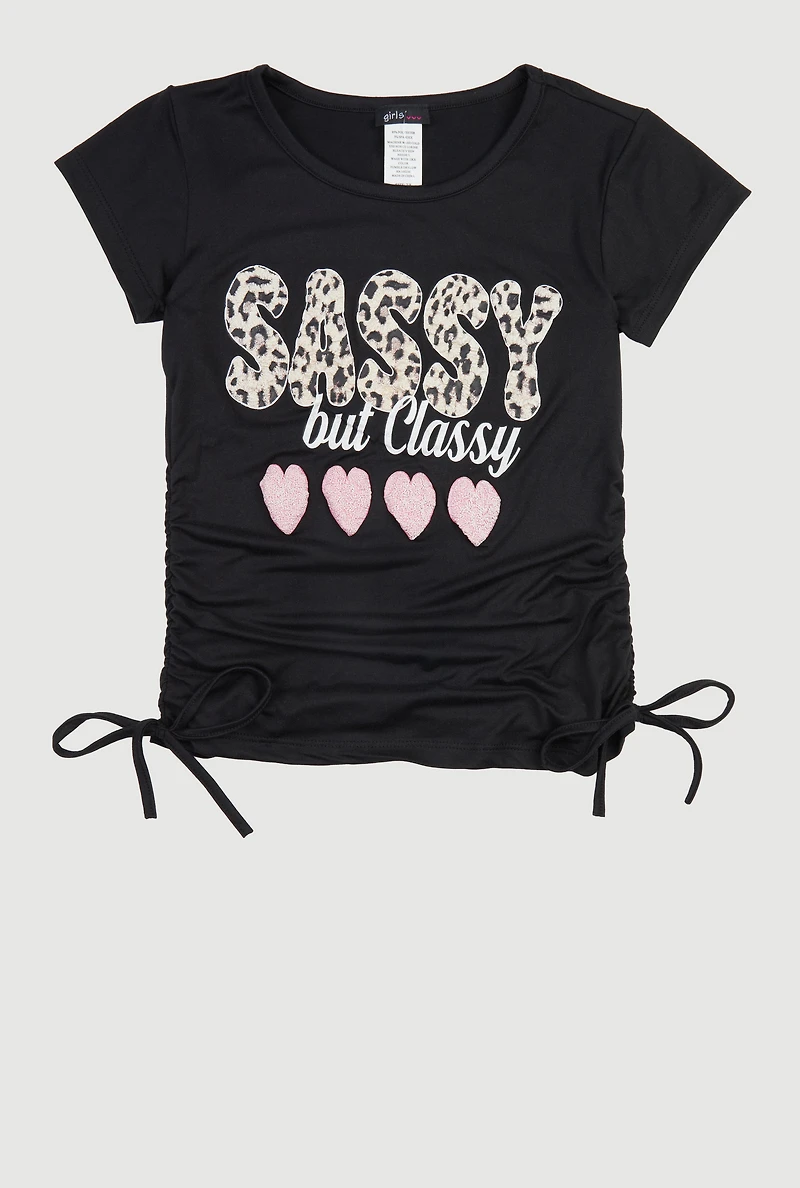 Girls Sassy But Cute Graphic Ruched Tee
