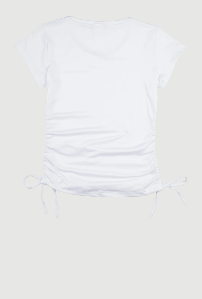 Girls Choose To Be Happy Ruched Side Graphic Tee