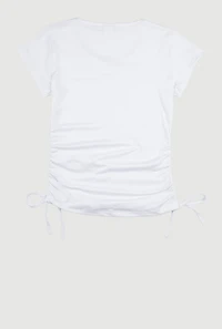 Girls Choose To Be Happy Ruched Side Graphic Tee