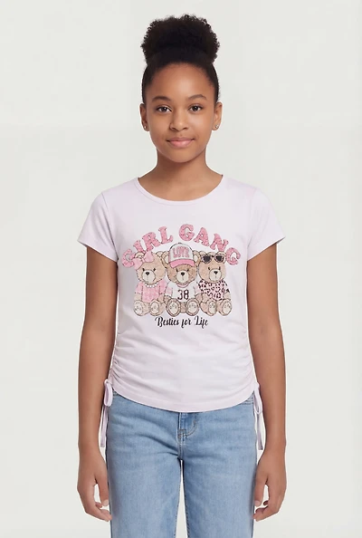 Girls Girl Gang Besties For Life Graphic Side Ruched Tee