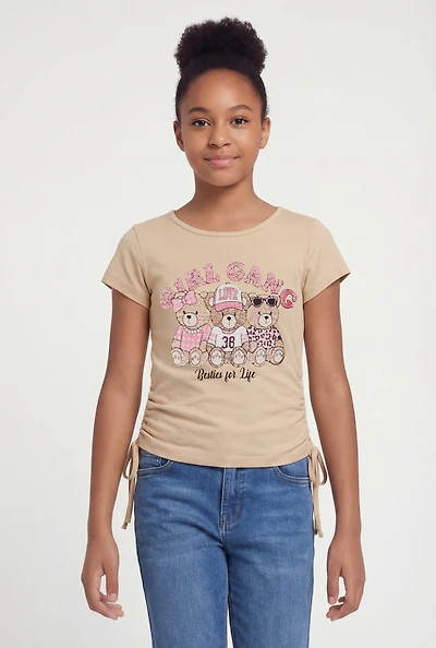 Girls Girl Gang Besties For Life Graphic Side Ruched Tee