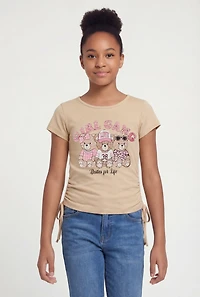 Girls Girl Gang Besties For Life Graphic Side Ruched Tee