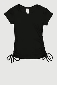 Girls Ribbed Knit Side Ruched Tee