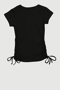 Girls Ribbed Knit Side Ruched Tee