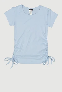 Girls Ribbed Knit Side Ruched Tee, 7-8
