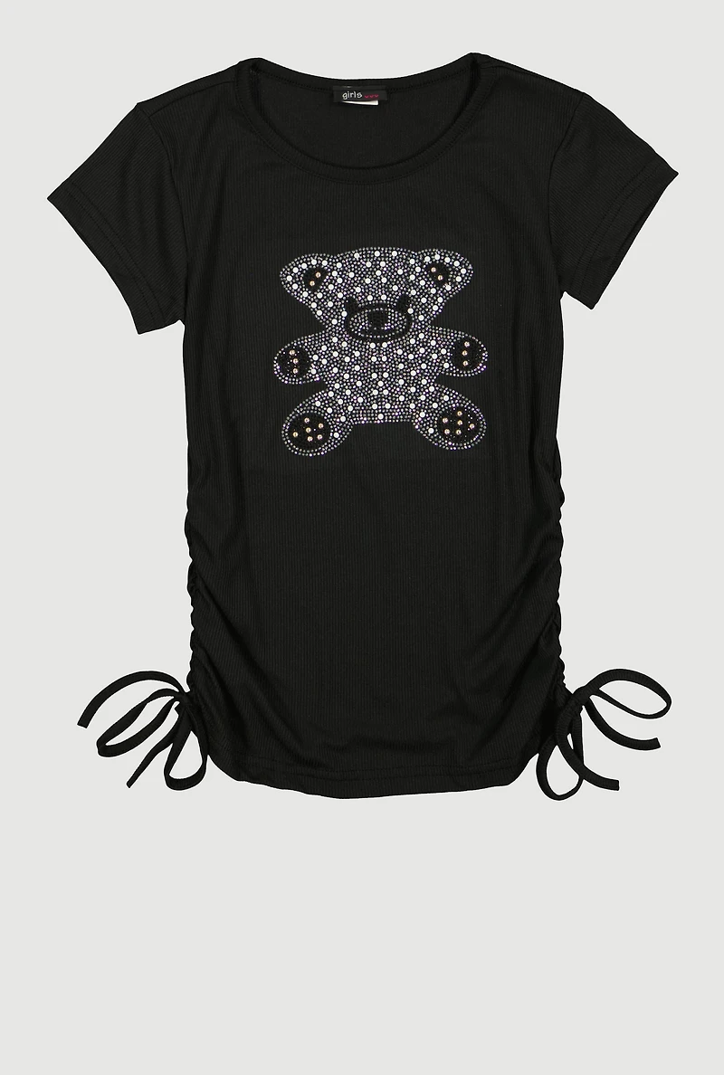 Girls Studded Teddy Bear Graphic Top