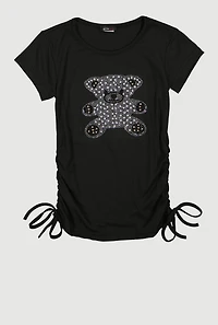 Girls Studded Teddy Bear Graphic Top
