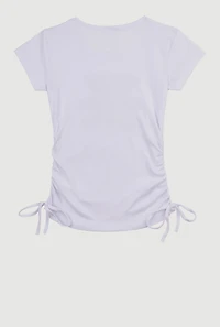 Girls Studded Teddy Bear Graphic Top, White, Size 7-8