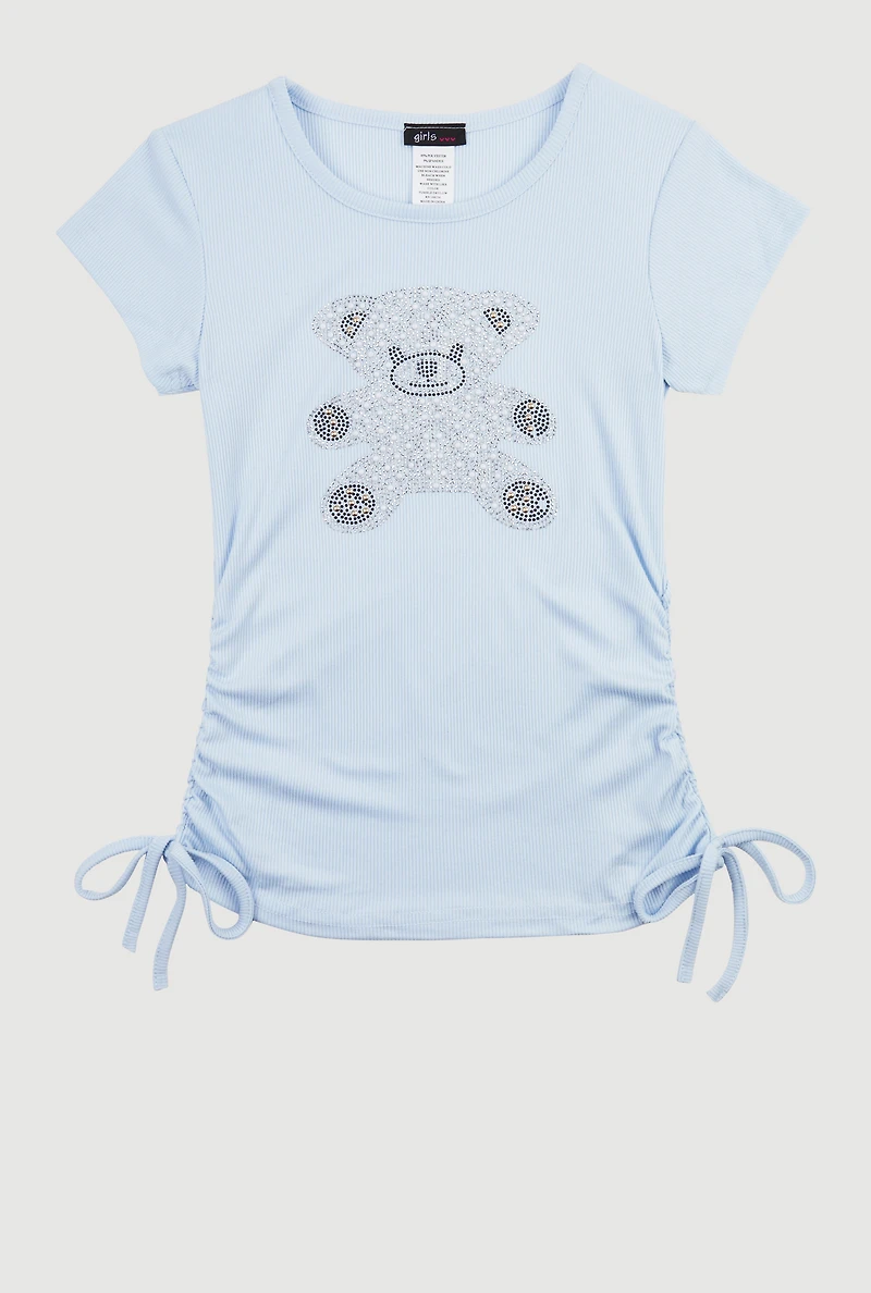 Girls Studded Teddy Bear Graphic Top