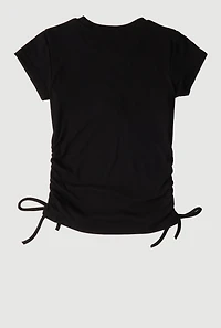 Girls Rhinestone Fringe Star Ruched Top, Black, Size 10-12
