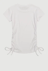 Girls Rhinestone Fringe Star Ruched Top, White,