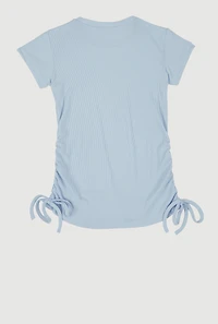 Girls Rhinestone Fringe Star Ruched Top, Blue, Size 7-8