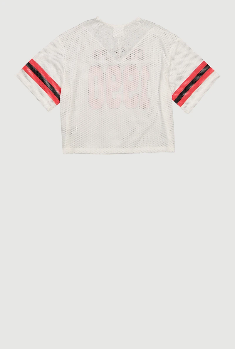 Girls Lace Trim V-Neck Graphic Football Jersey