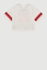 Girls Lace Trim V-Neck Graphic Football Jersey