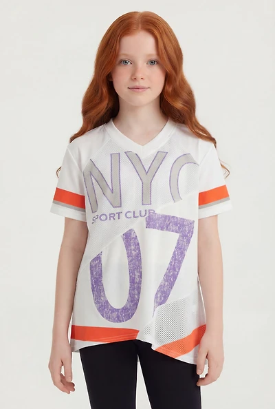 Girls Oversized Patchwork Graphic Tunic Top